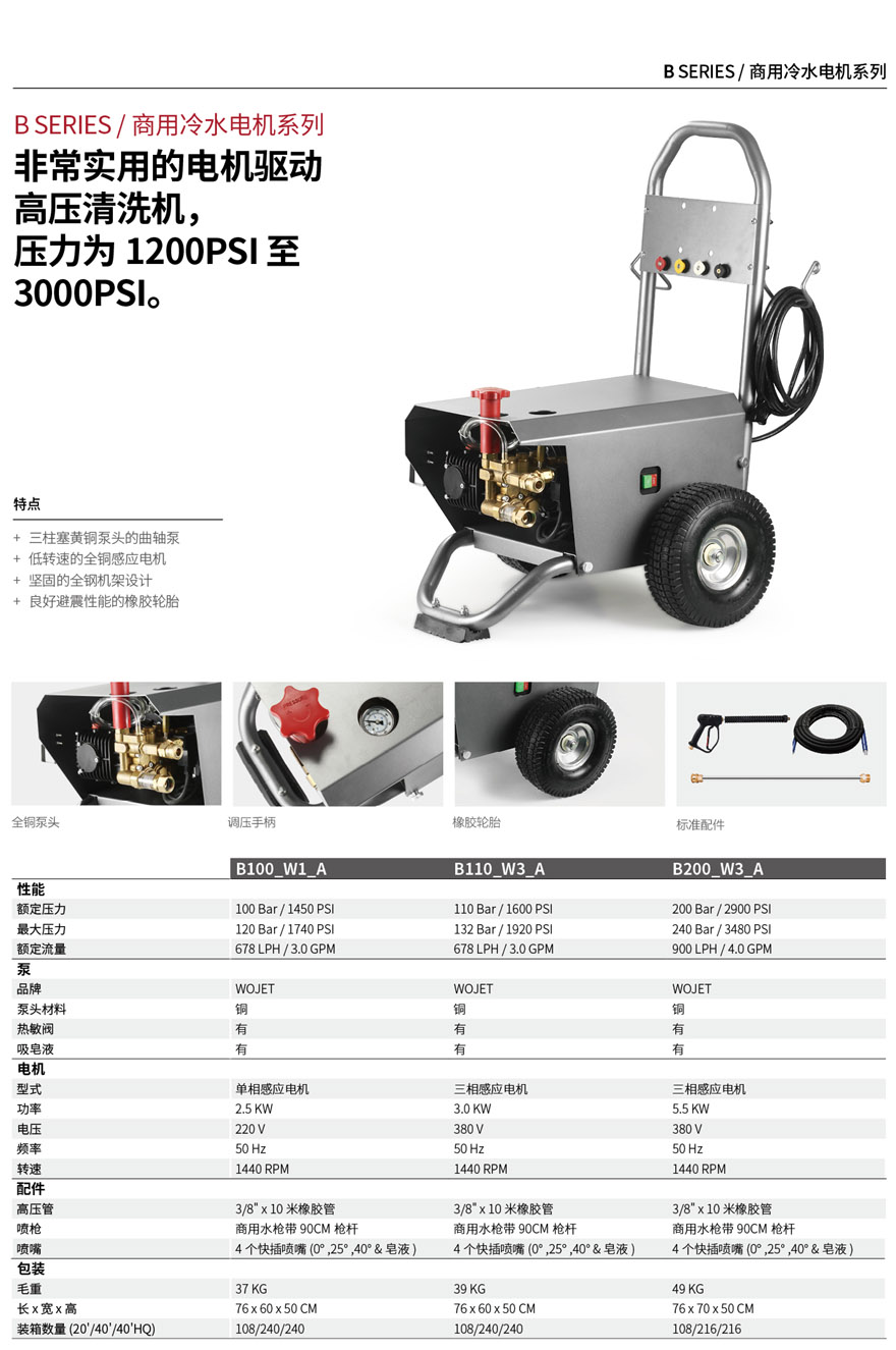 HMC /商業(yè)級/冷水電機驅動(dòng)高壓清洗機B110