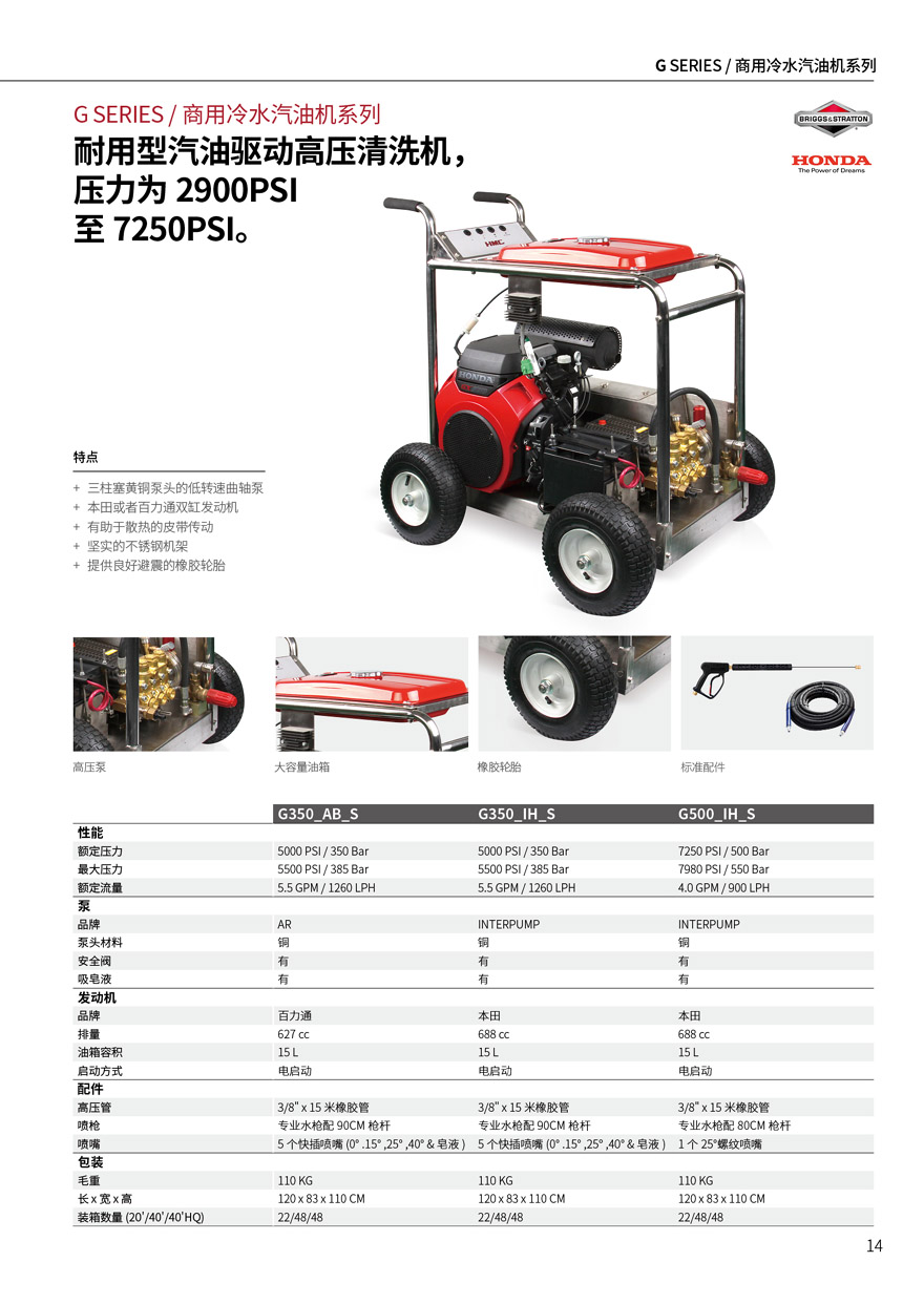 勁邦Jinbom  冷水汽油機驅動(dòng)高壓清洗機G350