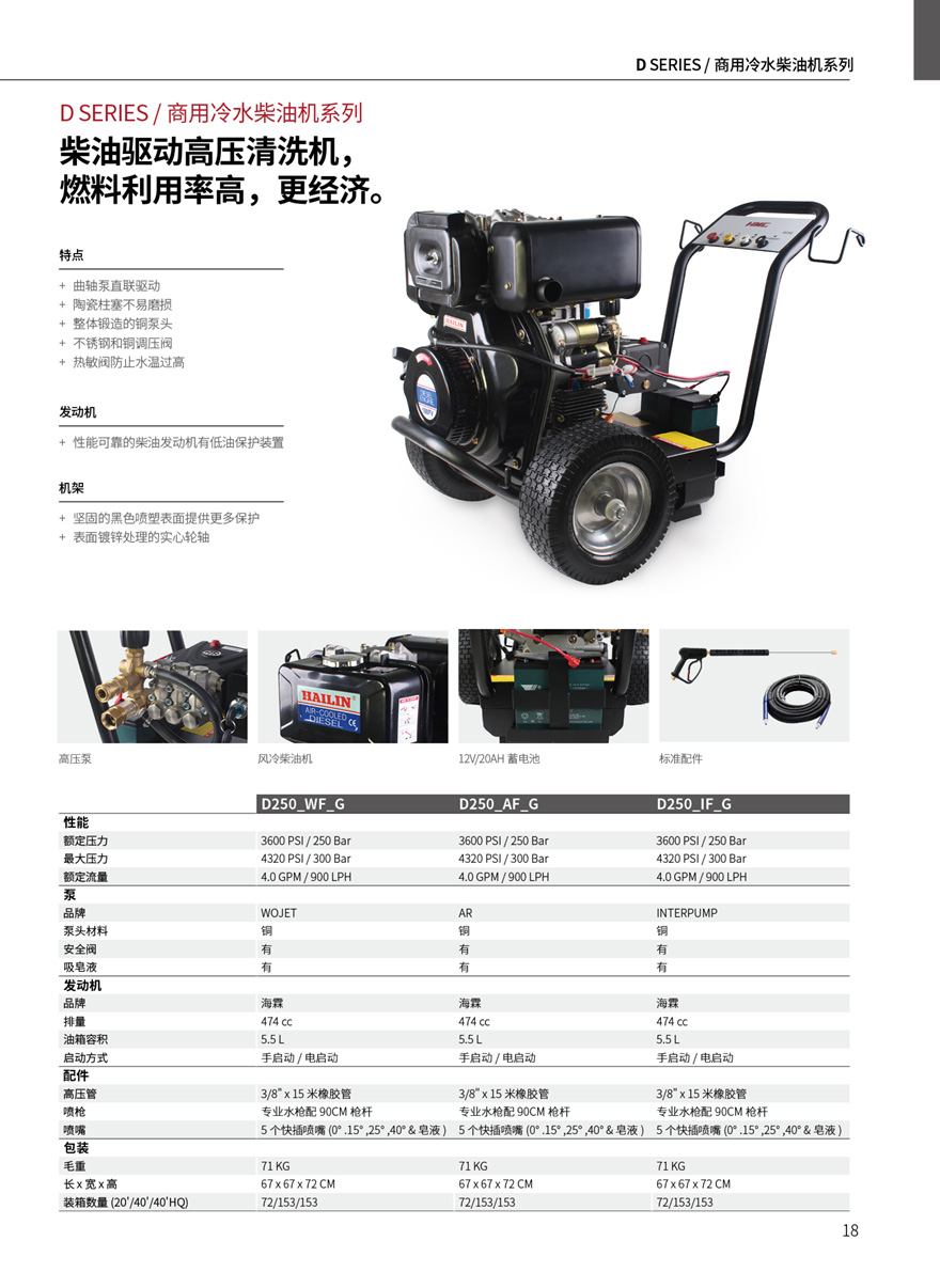 勁邦HMC D250柴油冷水高壓清洗機250bar